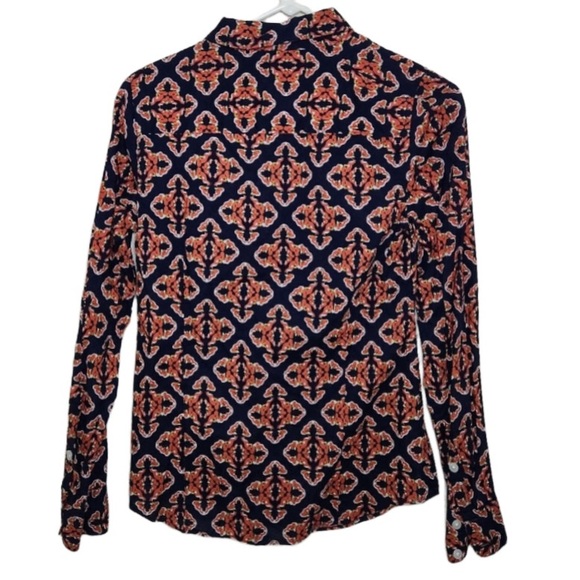 Crown & Ivy Navy Orange Boho Print Button Down Shirt Sz XS - Picture 2 of 4